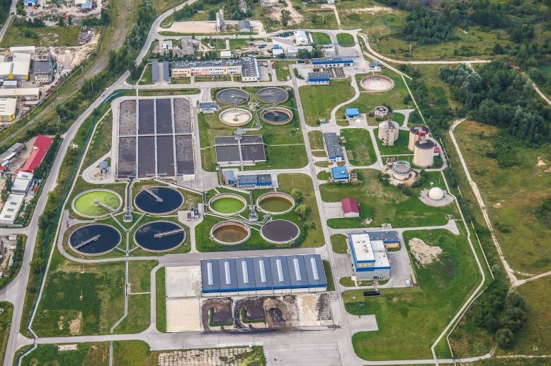 treatment plant wastewater, refinery, aerial photo